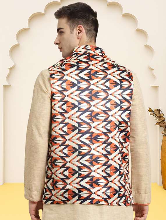 men printed sleeveless regular fit nehru jacket - 22084549 -  Standard Image - 2
