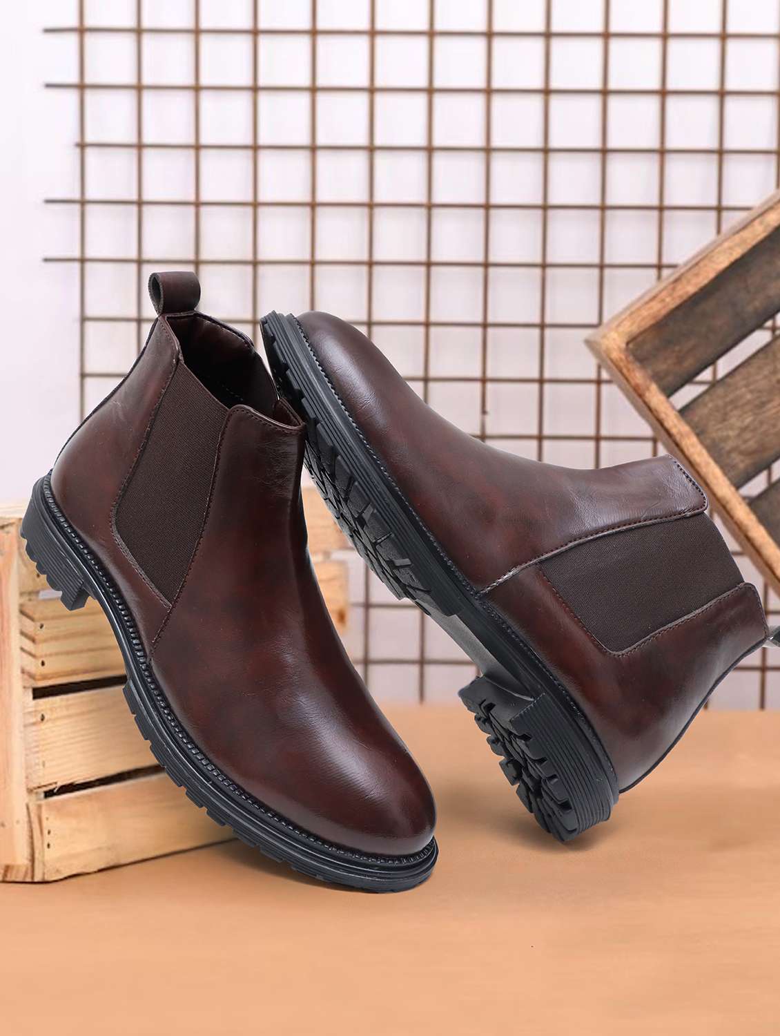 men brown slip on boot