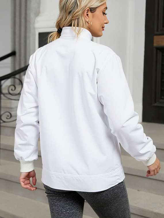 women white solid long sleeve bomber jacket - 22084554 - Standard Image - 2