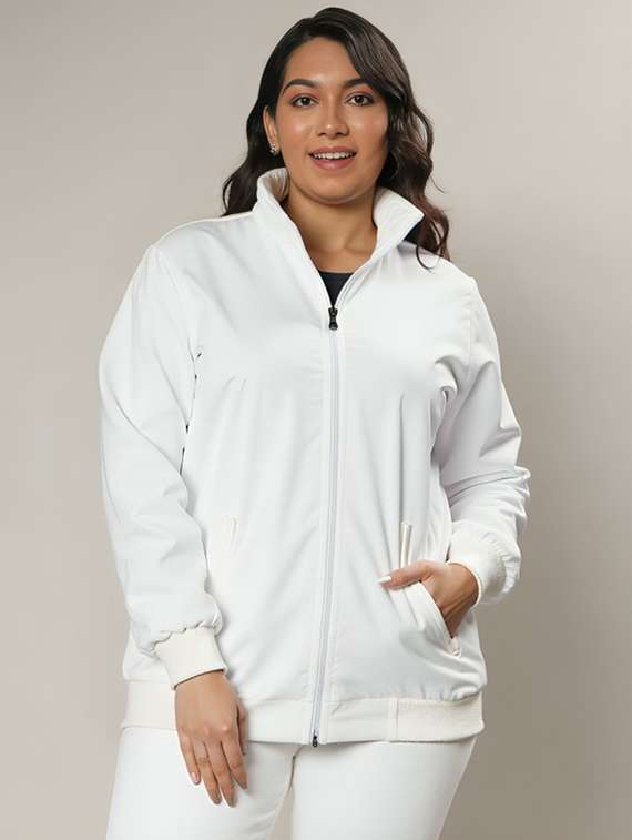 women white solid long sleeve bomber jacket