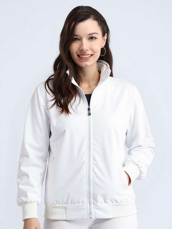 women white solid long sleeve bomber jacket