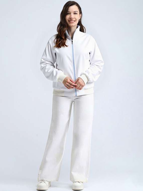 women white solid long sleeve bomber jacket - 22084562 - Standard Image - 2