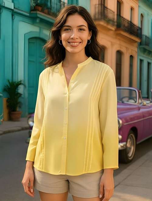 women ombre print mandarin collar regular fit shirt - 22084569 - Standard Image - 0