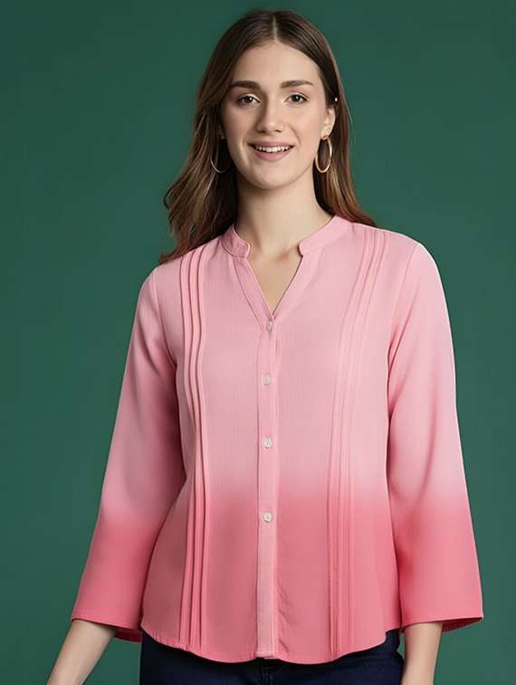 women ombre print mandarin collar regular fit shirt