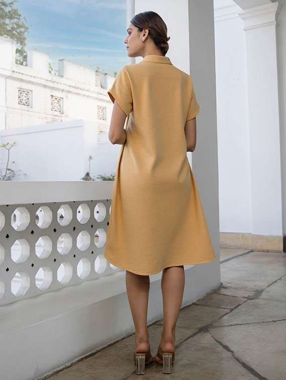 women solid short sleeve collared shirt dress - 22084573 -  Standard Image - 2