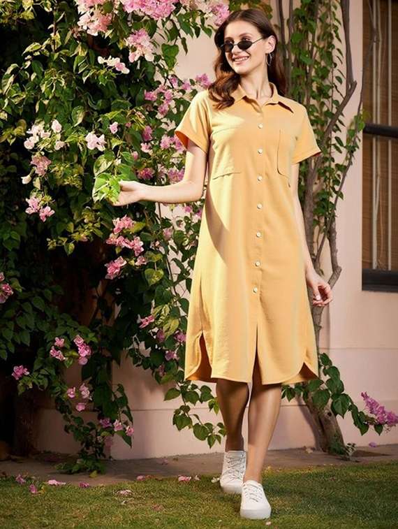 women solid short sleeve collared shirt dress - 22084575 -  Zoom Image - 0