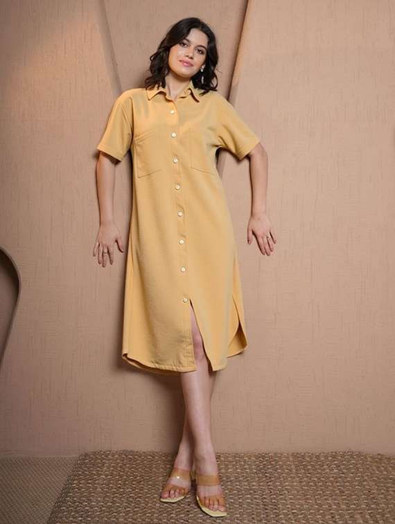 women solid short sleeve collared shirt dress - 22084579 - Zoom Image - 0