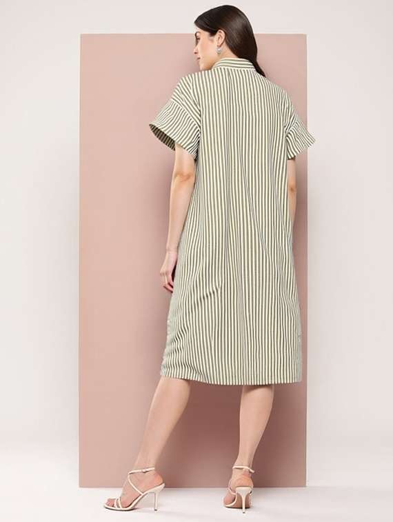 women striped short sleeve collared shirt dress - 22084584 -  Standard Image - 2