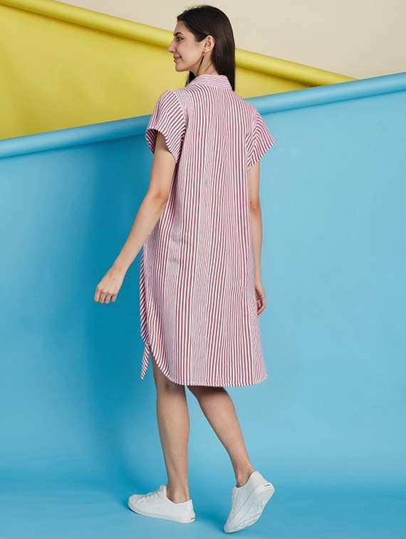 women striped short sleeve collared shirt dress - 22084585 - Standard Image - 2
