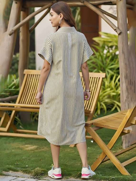 women striped short sleeve collared shirt dress - 22084588 -  Standard Image - 2