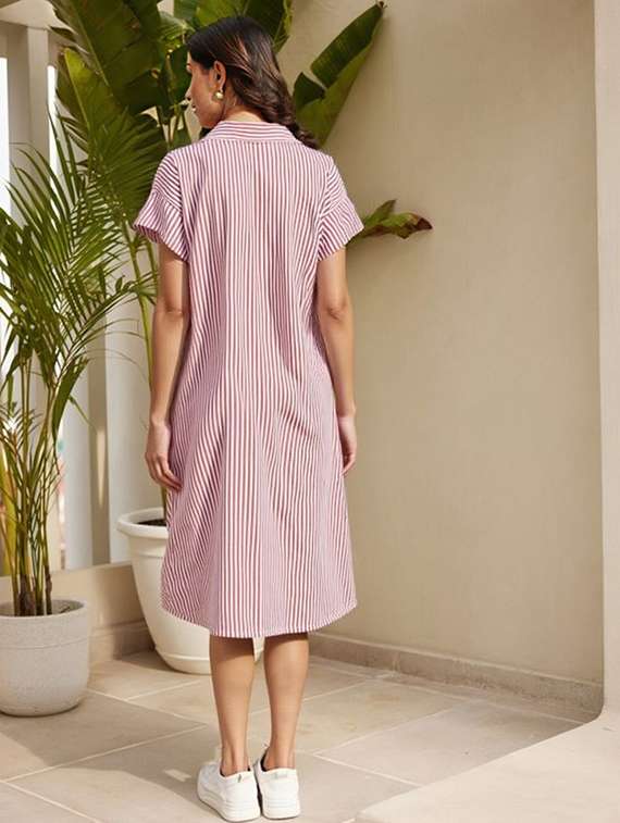 women striped short sleeve collared shirt dress - 22084591 -  Standard Image - 2
