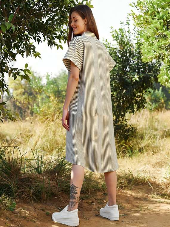 women striped short sleeve collared shirt dress - 22084592 -  Standard Image - 2