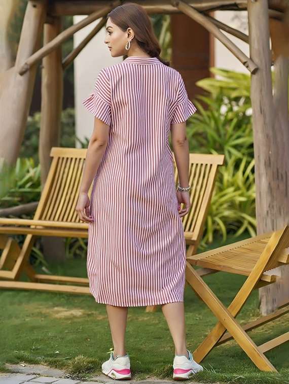 women striped short sleeve collared shirt dress - 22084593 -  Standard Image - 2