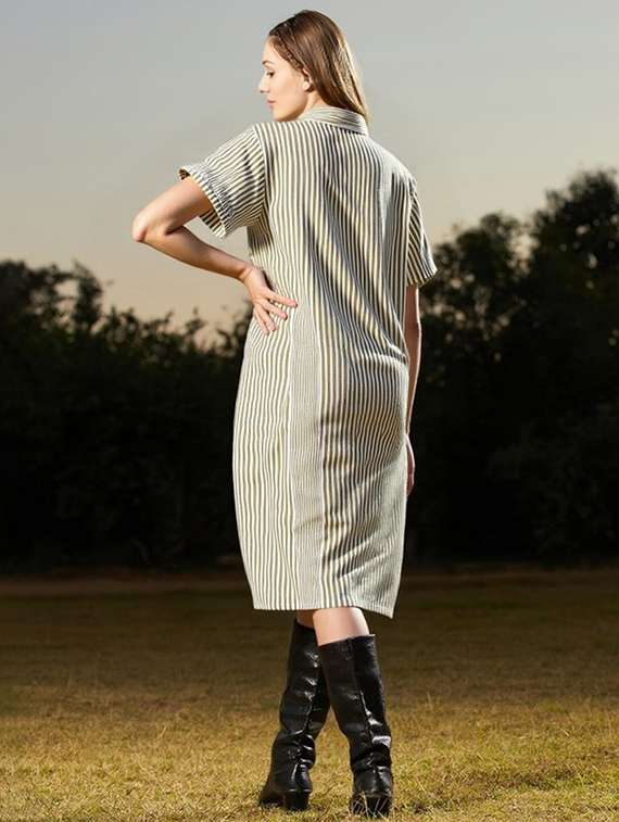 women striped short sleeve collared shirt dress - 22084594 -  Standard Image - 2
