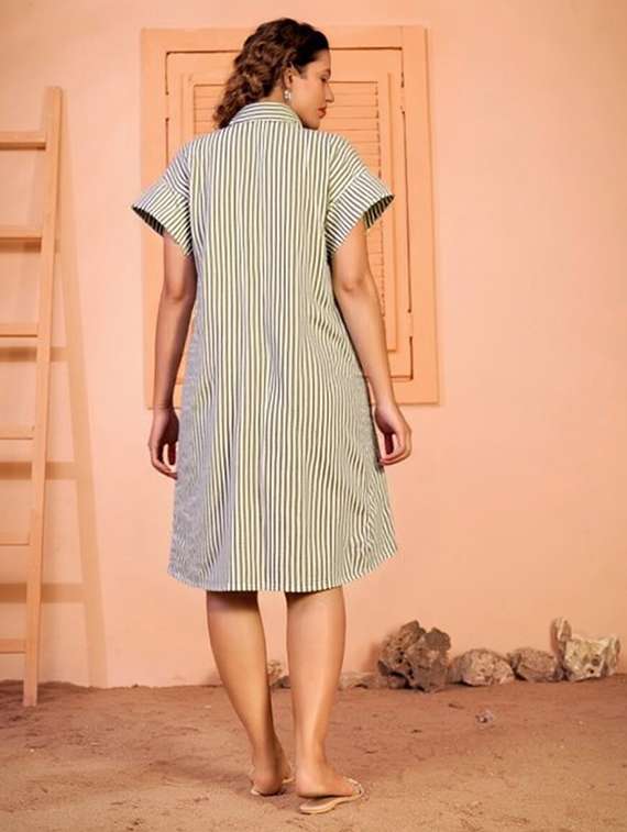 women striped short sleeve collared shirt dress - 22084596 - Standard Image - 2