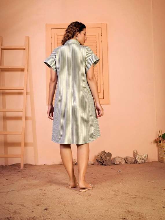 women striped short sleeve collared shirt dress - 22084596 - Standard Image - 2