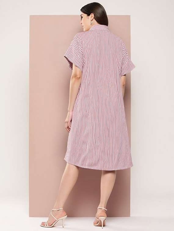 women striped short sleeve collared shirt dress - 22084597 - Standard Image - 2