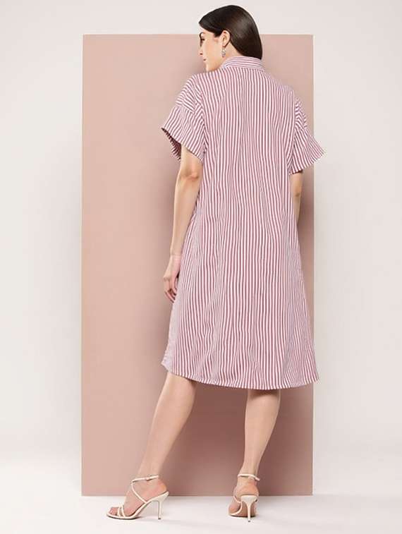women striped short sleeve collared shirt dress - 22084597 - Standard Image - 2