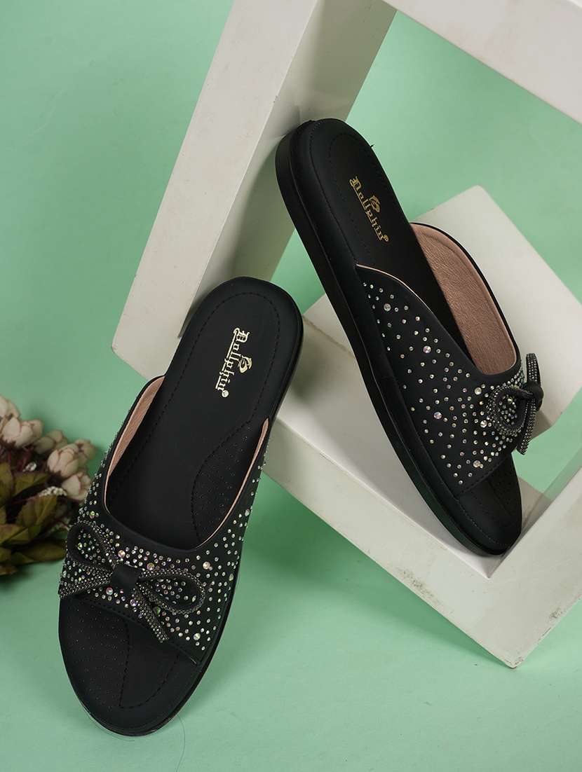 women black slip on flat sandal