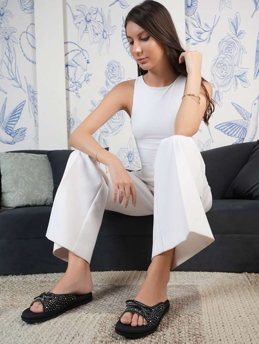 women black slip on flat sandal - 22084646 -  Standard Image - 2