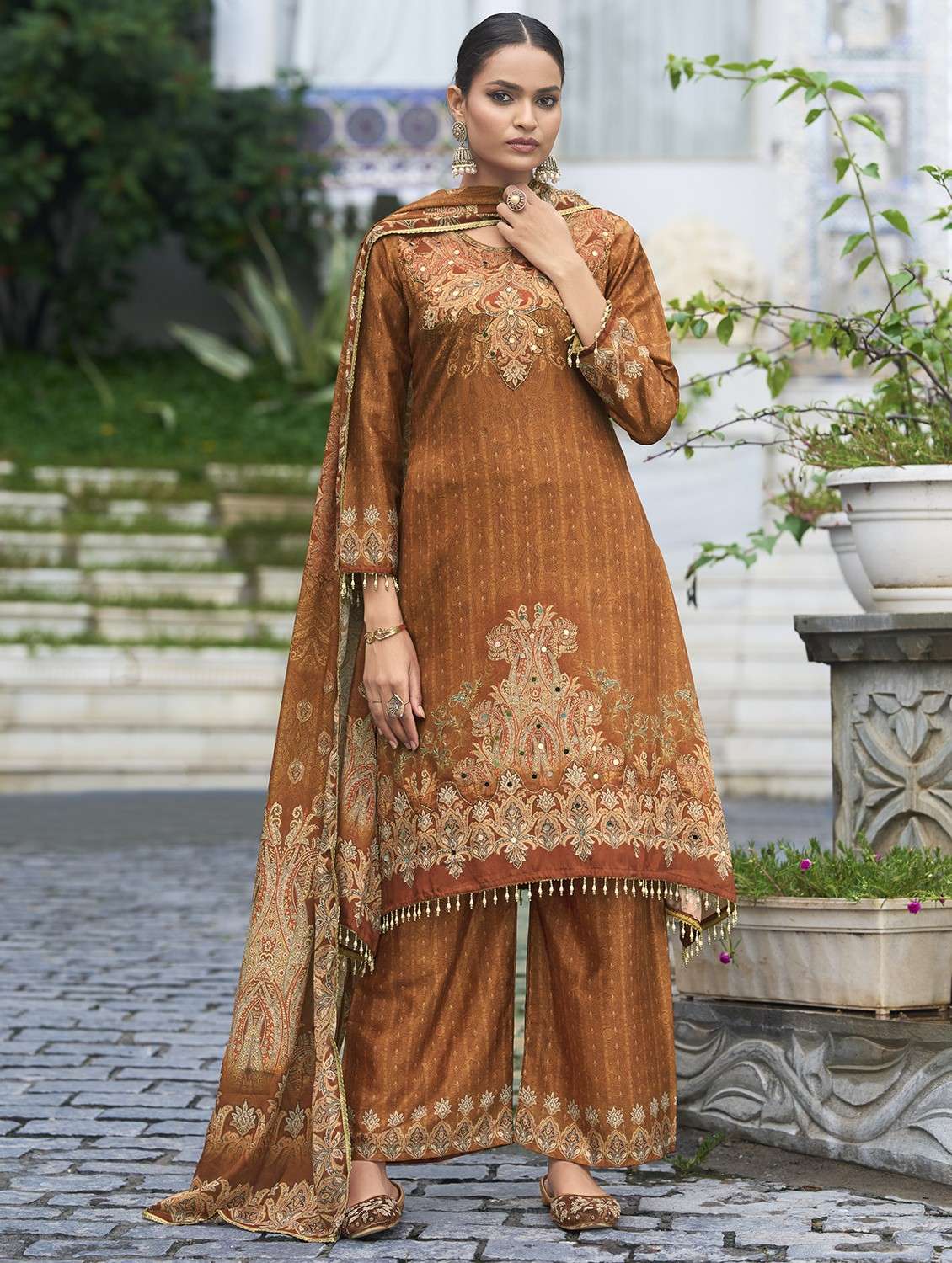 brown chiffon suit  set