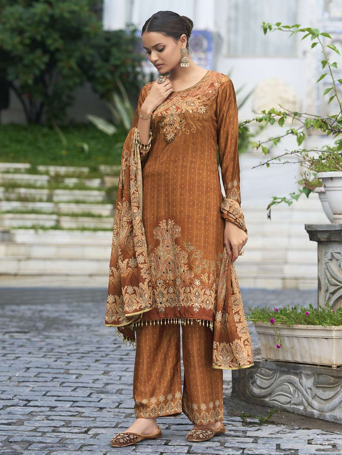 brown chiffon suit  set - 22084655 -  Standard Image - 2