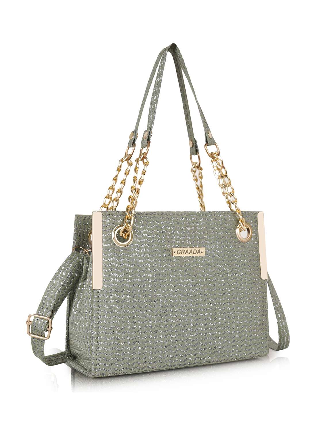 quilted green polyester party handbag