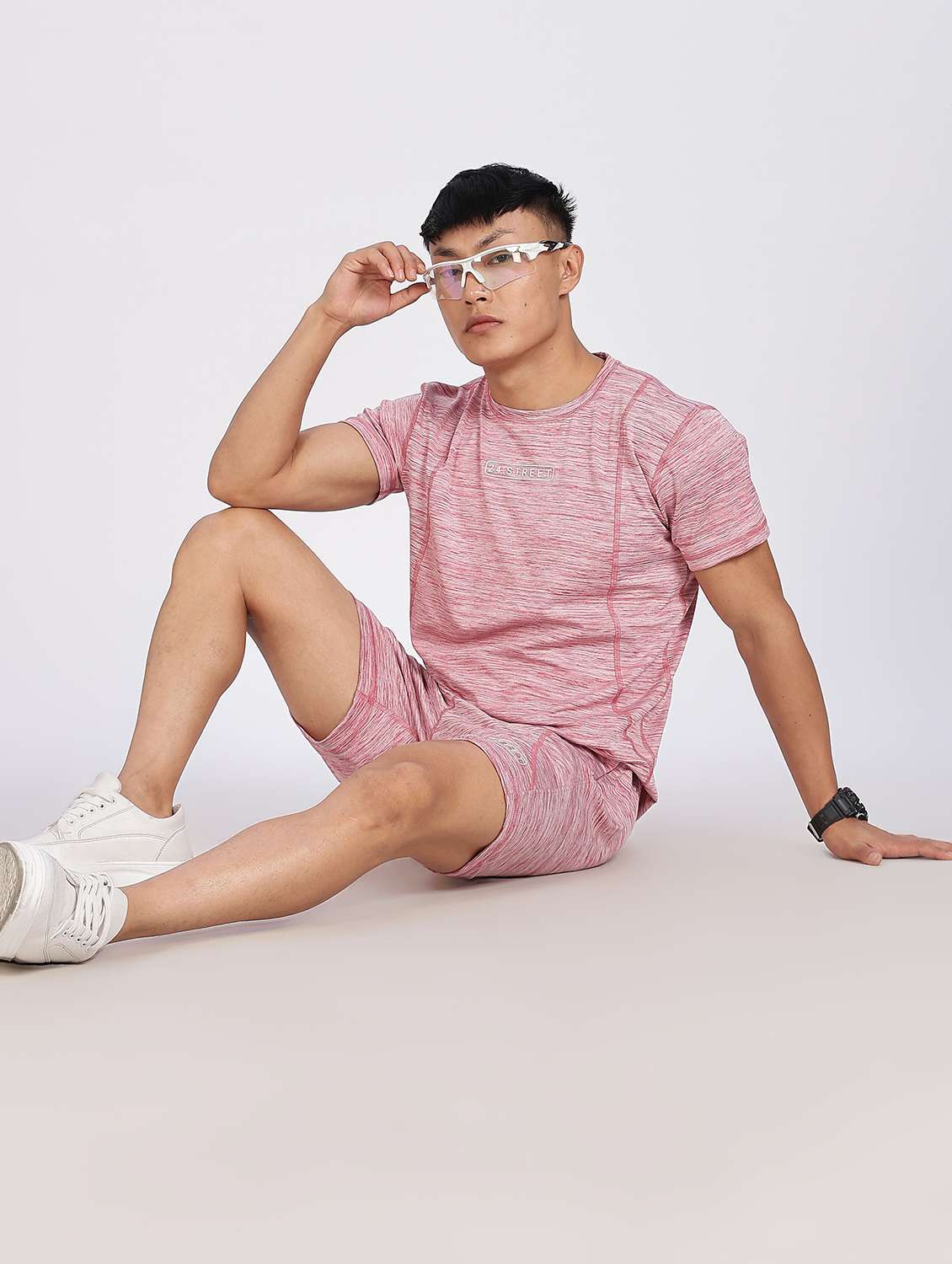 men melange t-shirt & shorts co-ord set - 22085150 -  Standard Image - 2