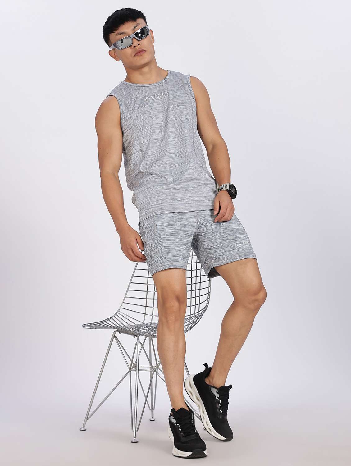men melange t-shirt & shorts co-ord set - 22085152 -  Standard Image - 2