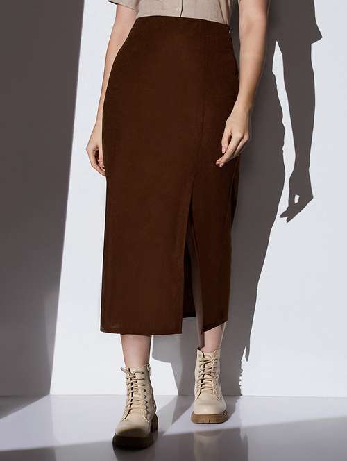 women solid high rise straight skirt - 22085166 -  Standard Image - 0