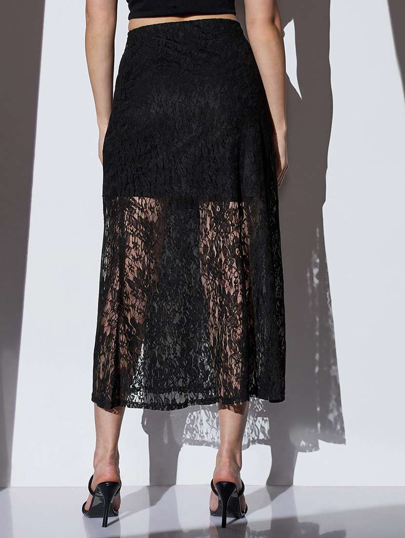 women solid high rise lace a-line skirt - 22085173 - Standard Image - 2