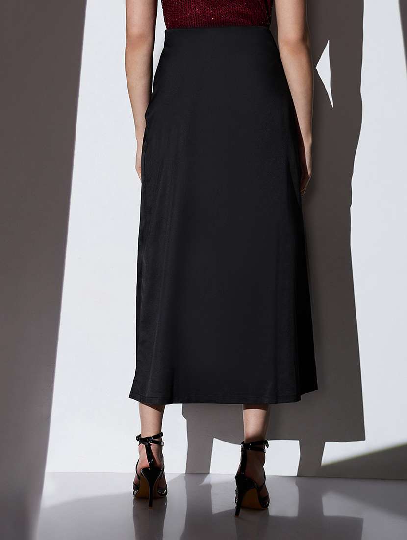 globus women black mid-rise solid midi a-line party skirt - 22085177 -  Standard Image - 2