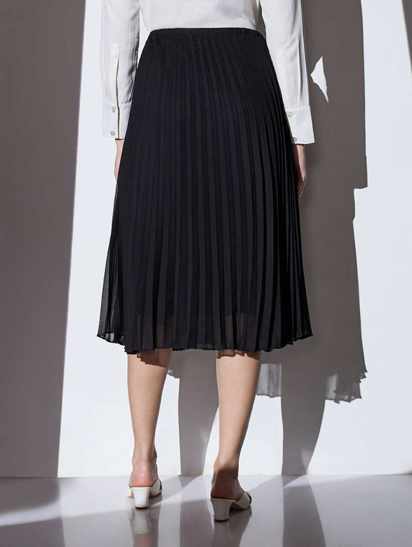 globus women black mid-rise accordion pleats midi flared skirt - 22085180 -  Standard Image - 2