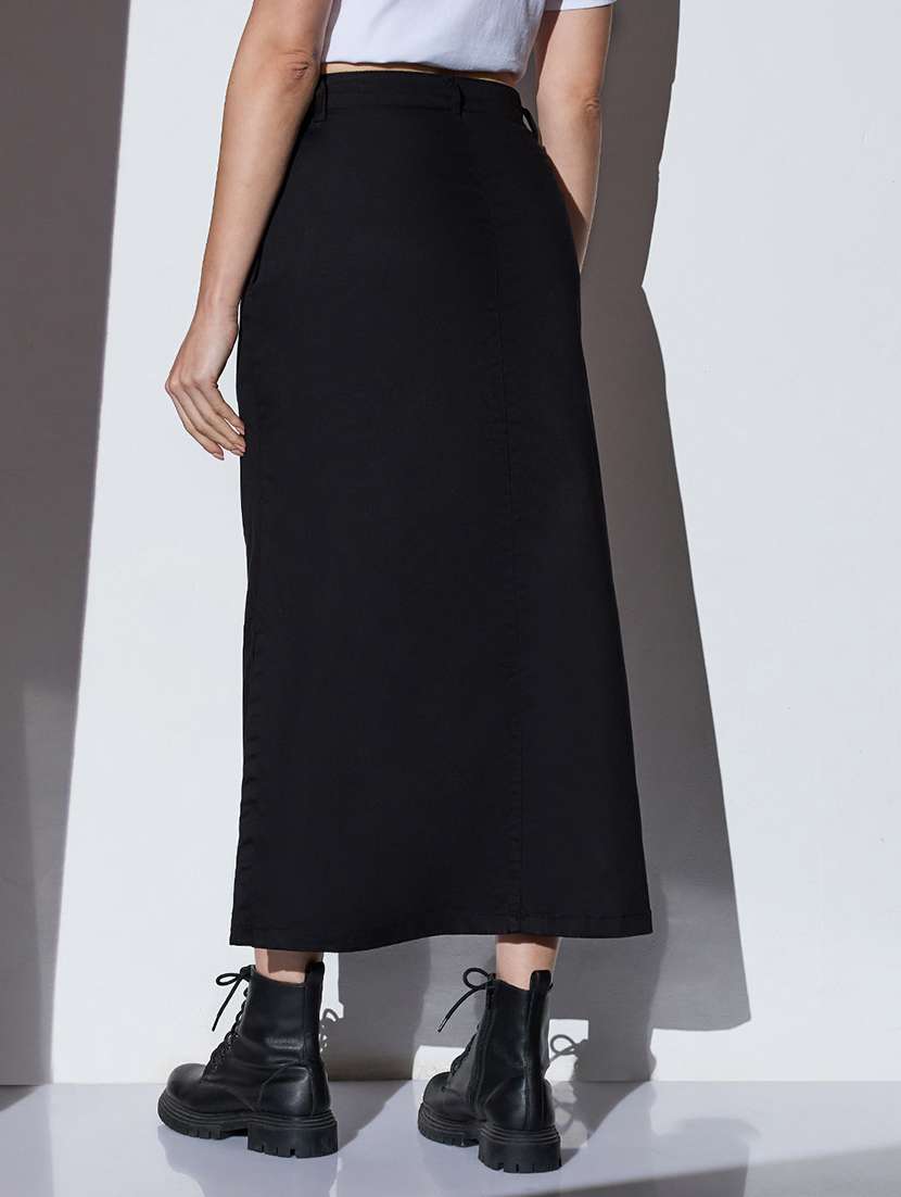 women solid high rise denim skirt - 22085187 - Standard Image - 2