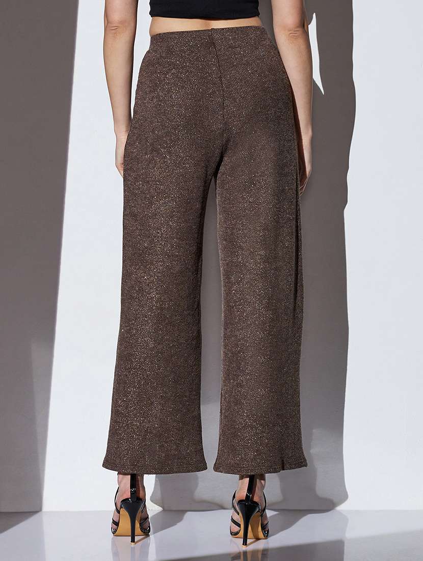 globus women gold mid-rise self striped shimmer front slit wide leg party trousers - 22085189 -  Standard Image - 2