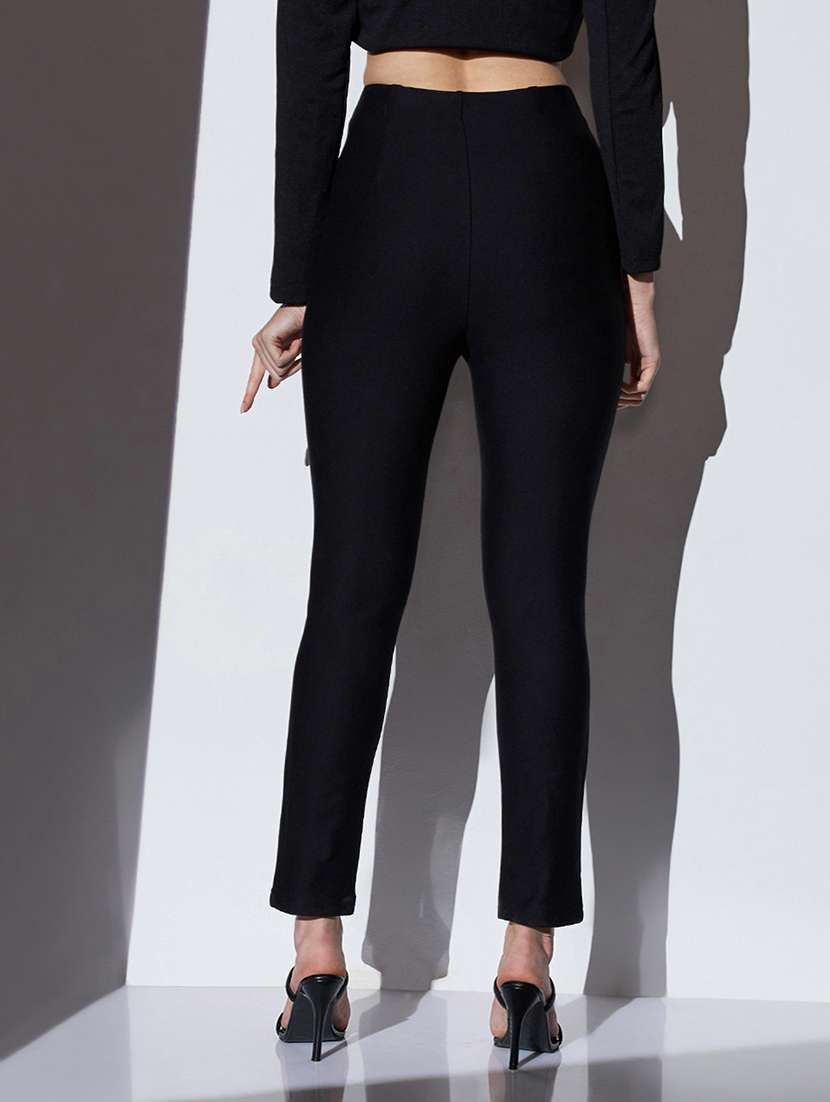 globus women black mid-rise solid stretchable skinny fit formal trousers - 22085190 -  Standard Image - 2