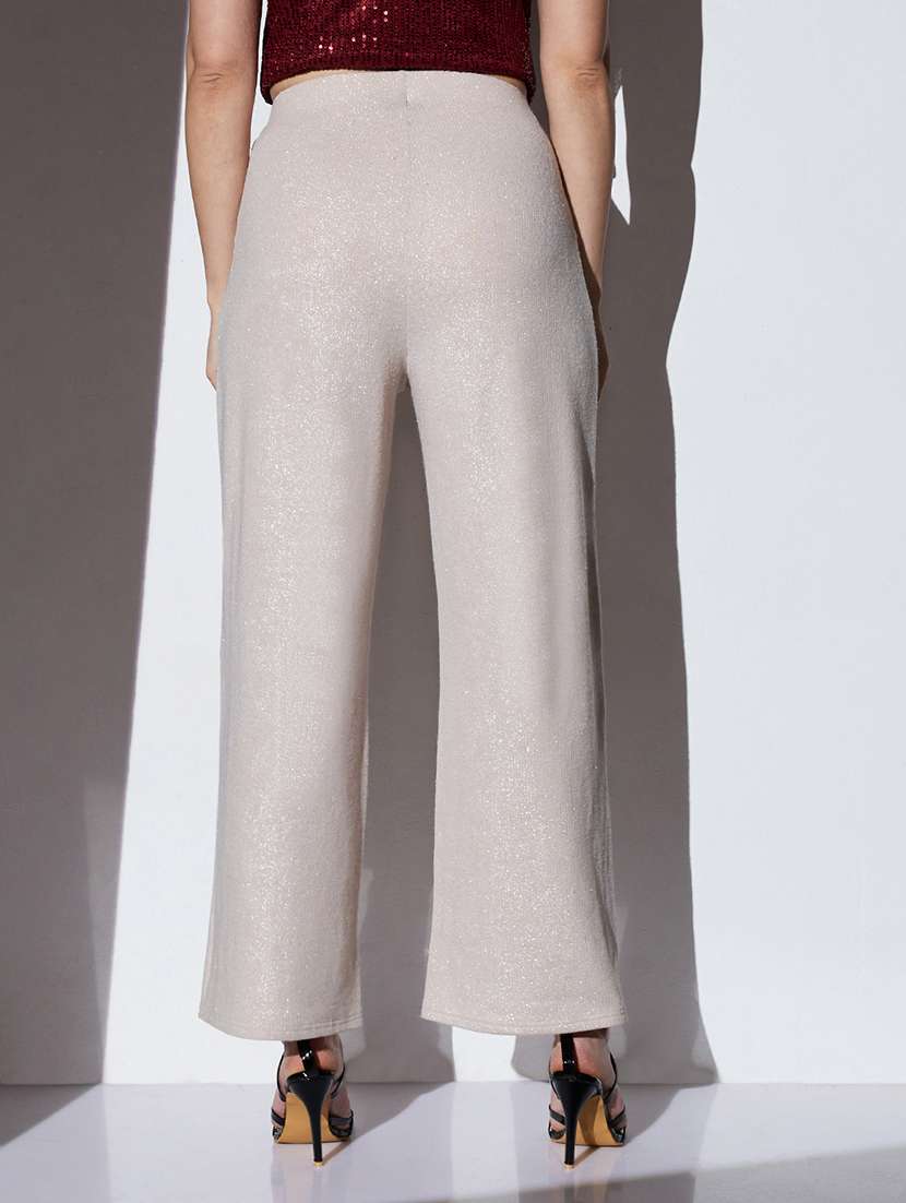 globus women off white mid-rise self striped shimmer wide leg party trousers - 22085191 -  Standard Image - 2