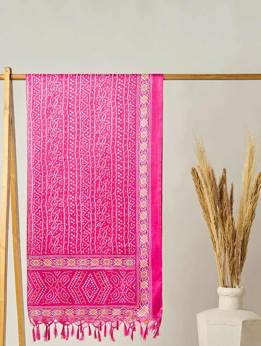 pink silk bandhani print dupatta festive wear - 22085226 - Zoom Image - 0