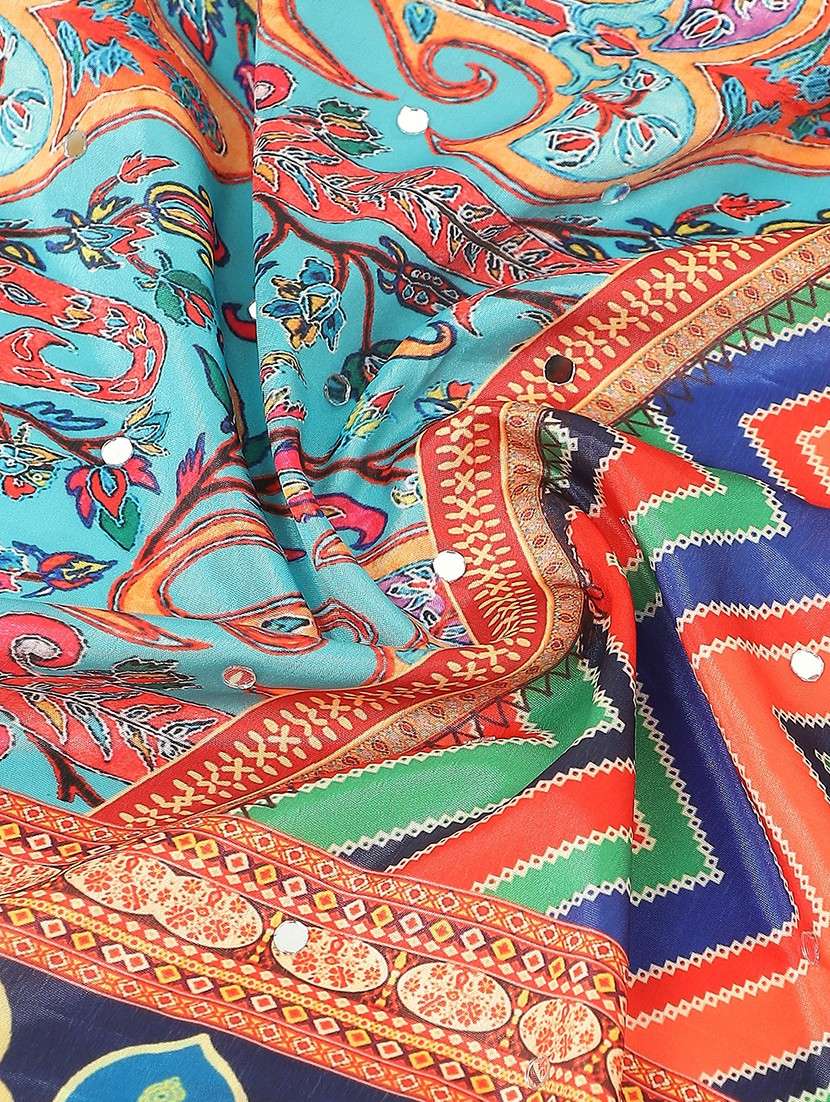globus women multi ethnic print mirror work detail gotta patti border festive dupatta - 22085228 -  Standard Image - 2