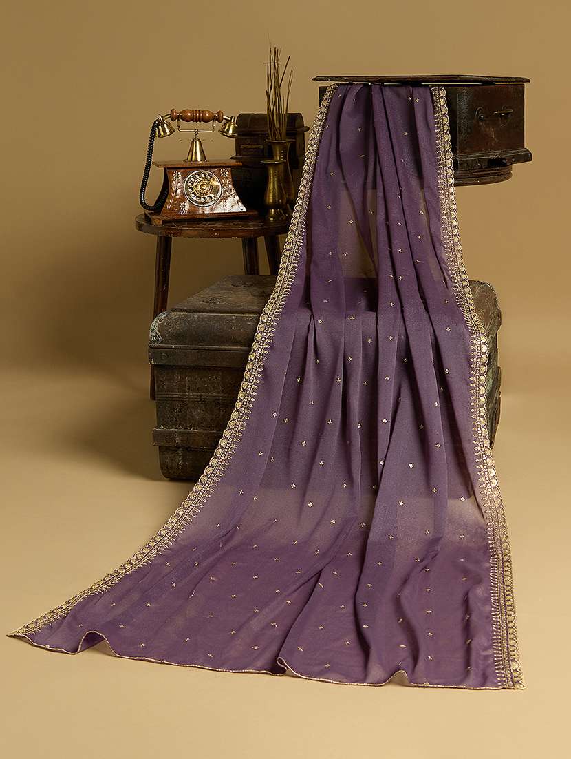 globus women purple sequinned silk festive dupatta