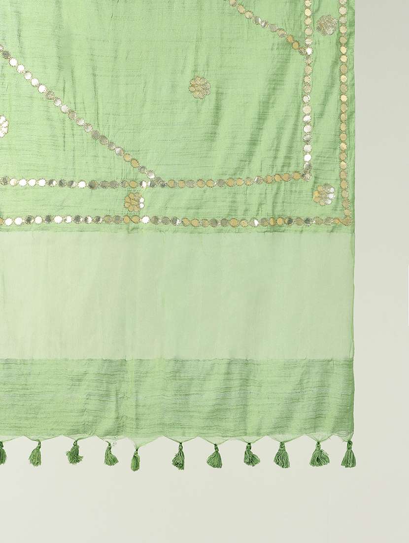 globus women green gotta patti detail organza tasselled border festive dupatta - 22085236 -  Standard Image - 2