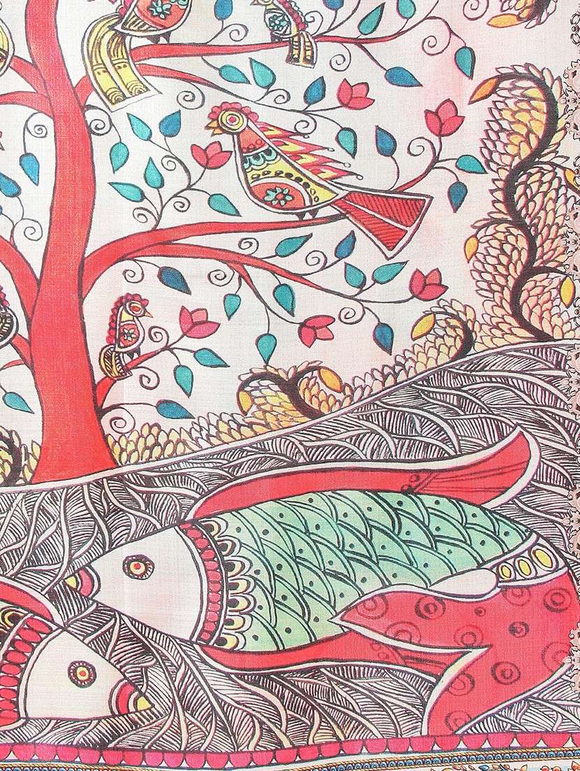 printed silk dupatta with kalamkari work - 22085242 - Standard Image - 2