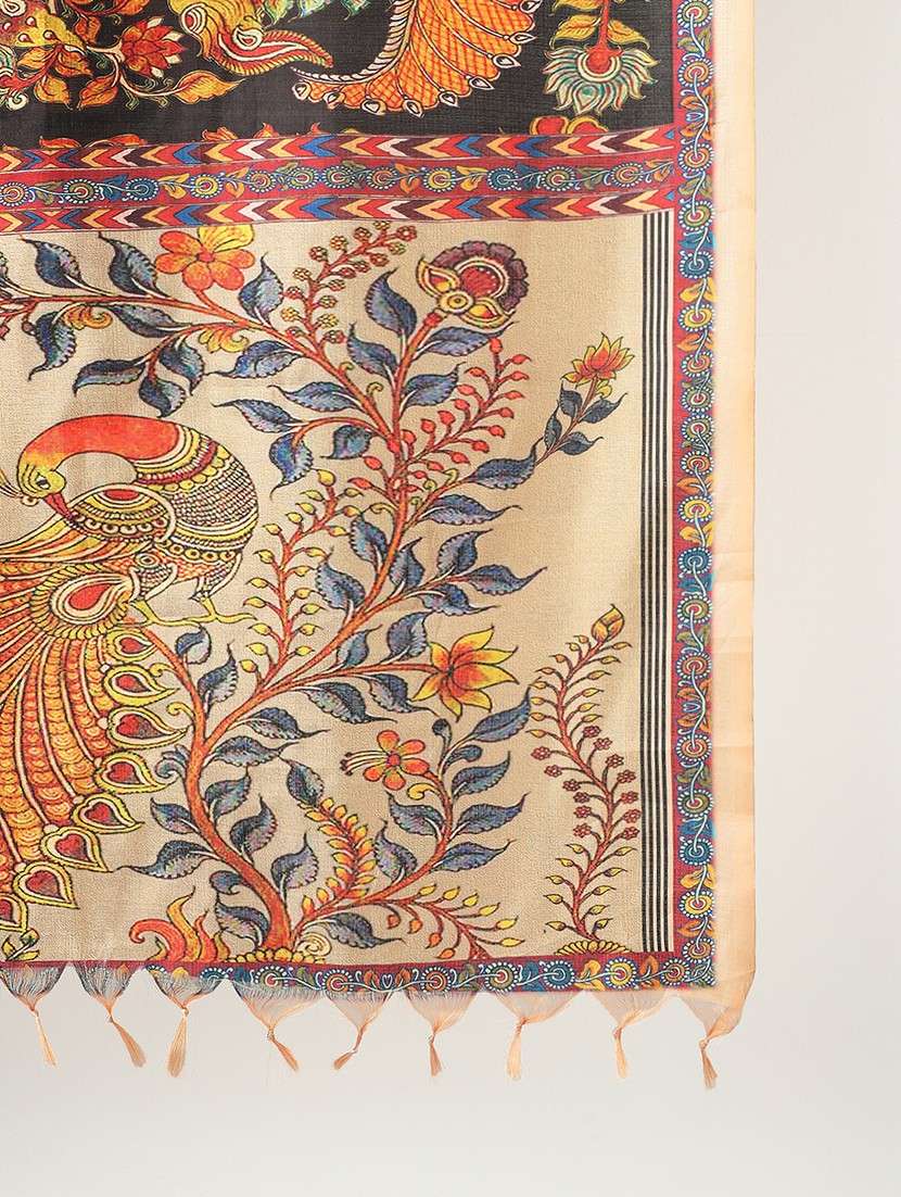 printed silk dupatta with kalamkari work - 22085243 - Standard Image - 2