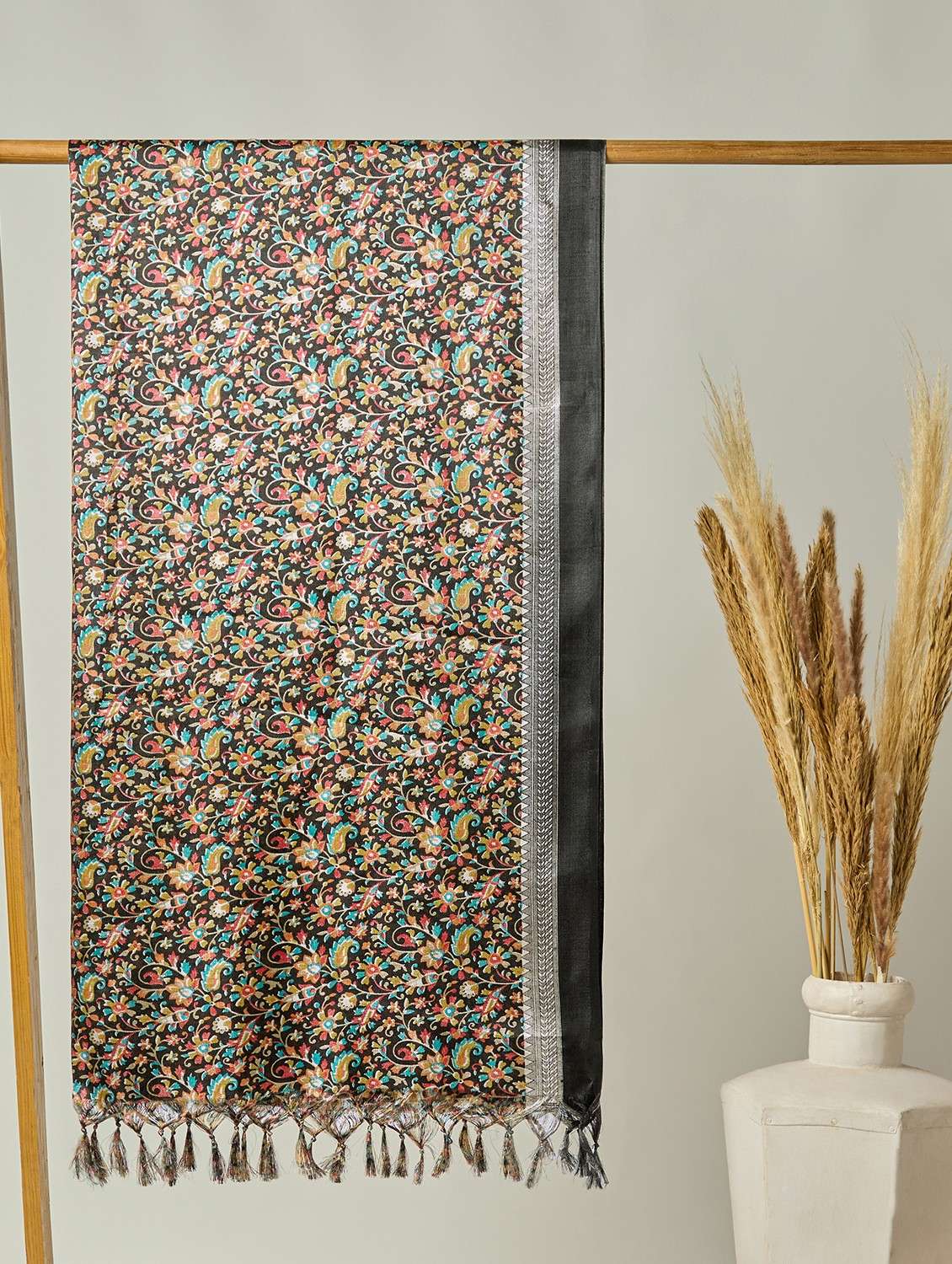 floral silk dupatta with tassels - 22085246 -  Zoom Image - 0