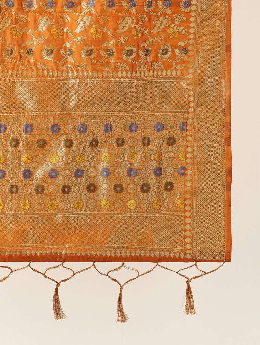 globus women mustard floral woven design brocade tasselled border festive dupatta - 22085247 -  Standard Image - 2