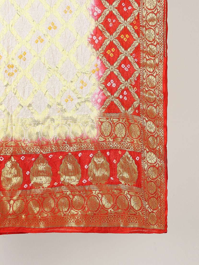globus women off white bandhani print silk woven design border festive dupatta - 22085248 -  Standard Image - 2