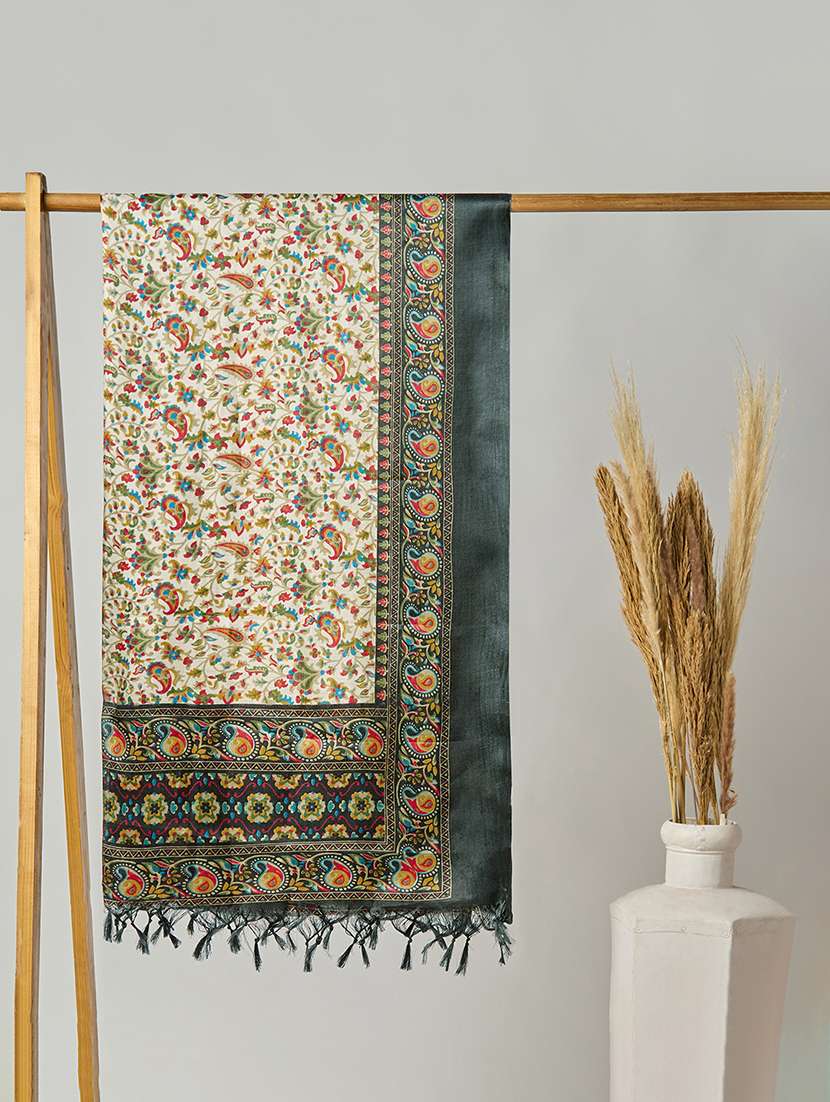 floral silk dupatta with tassels - 22085249 - Zoom Image - 0