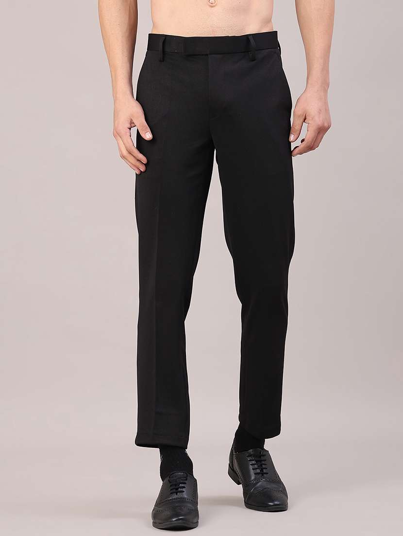men solid mid rise flat front formal trouser