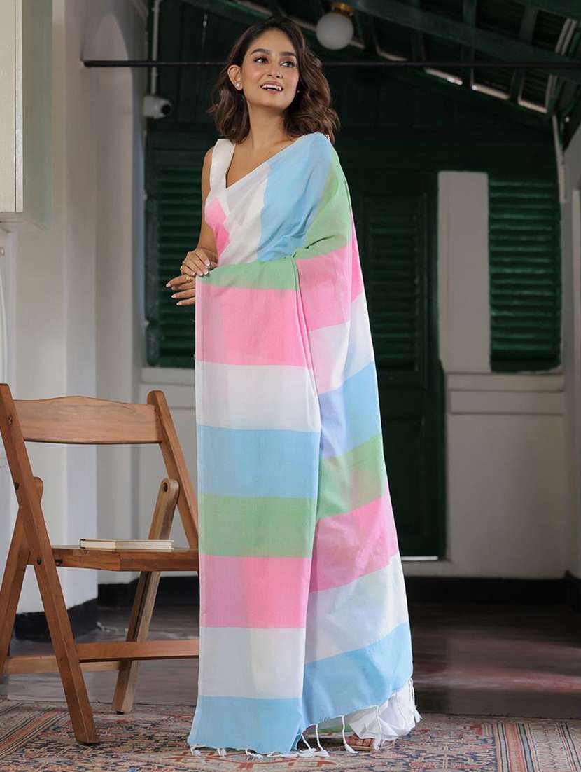 women striped printed saree with blouse - 22085856 - Standard Image - 2