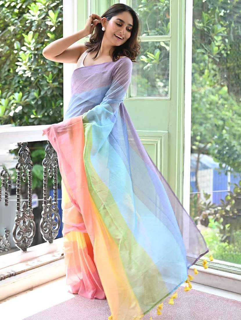 women color block printed saree with blouse - 22085868 - Standard Image - 2